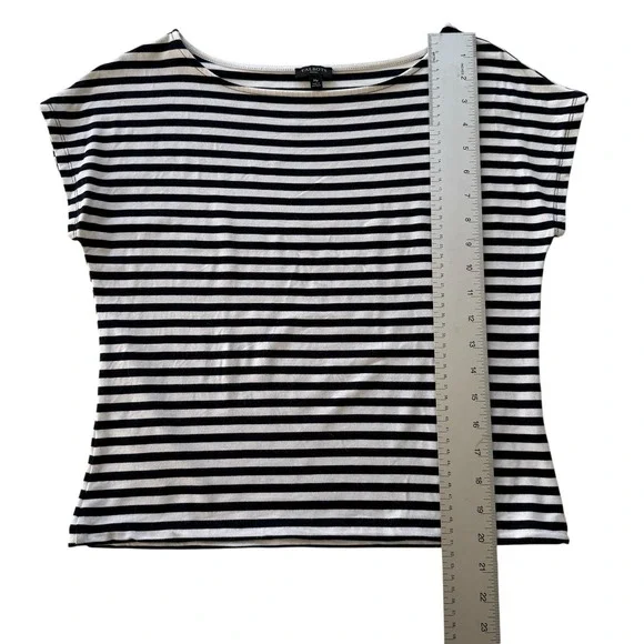 Talbots Breton Stripe Cropped Tee Navy White Boat Neck Coastal Prep Women's M - Picture 7 of 8